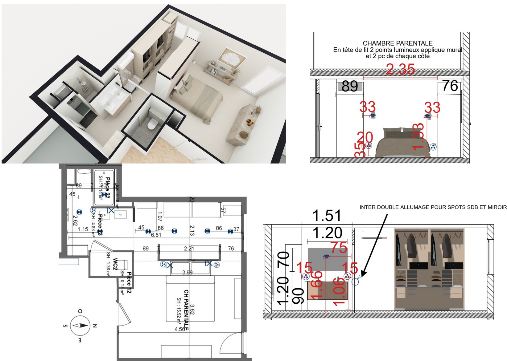 Plan 3D de redistribution pour appartement rénové à Dijon