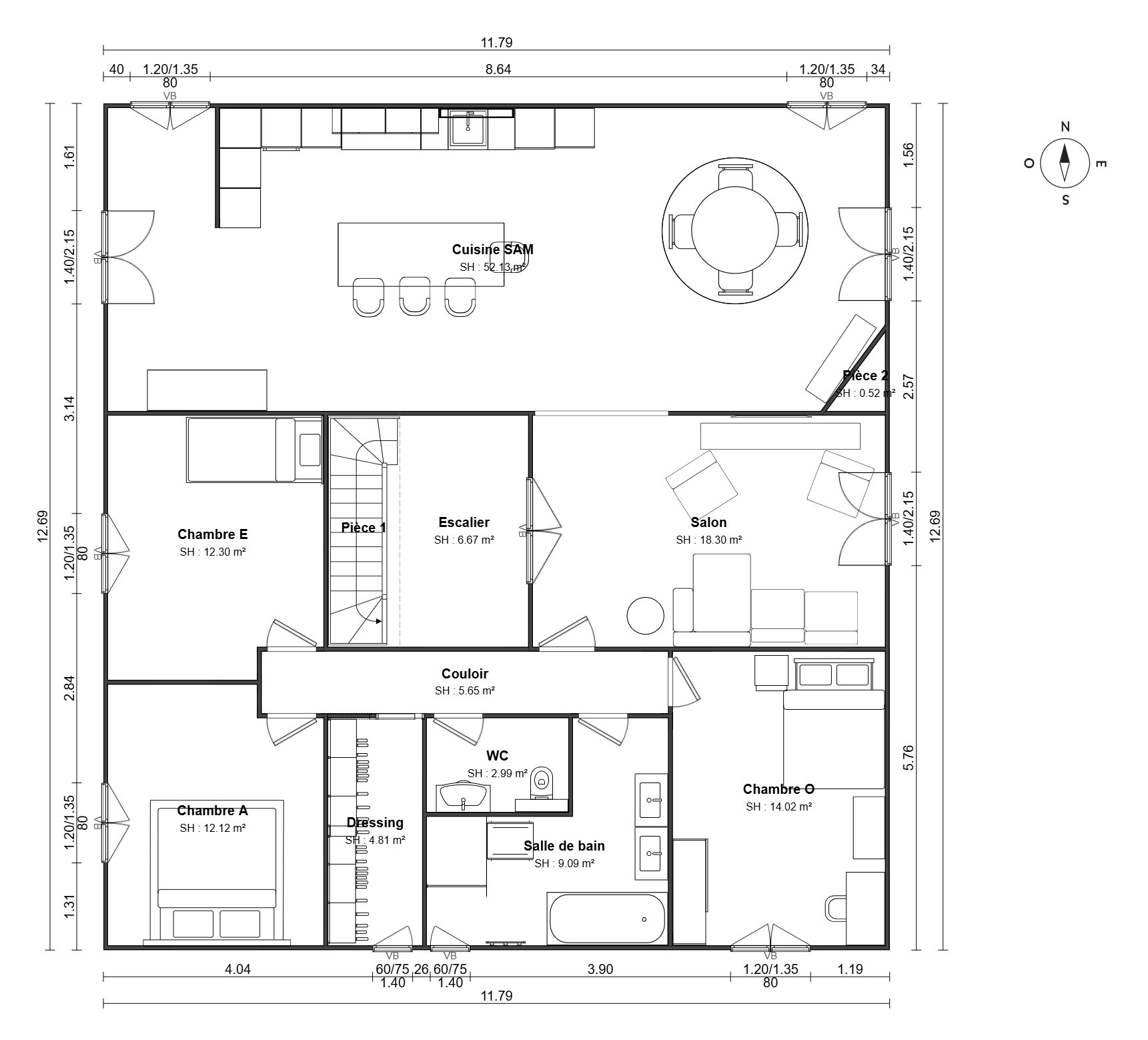 Plan 3D de rénovation intérieure de maison à Dijon